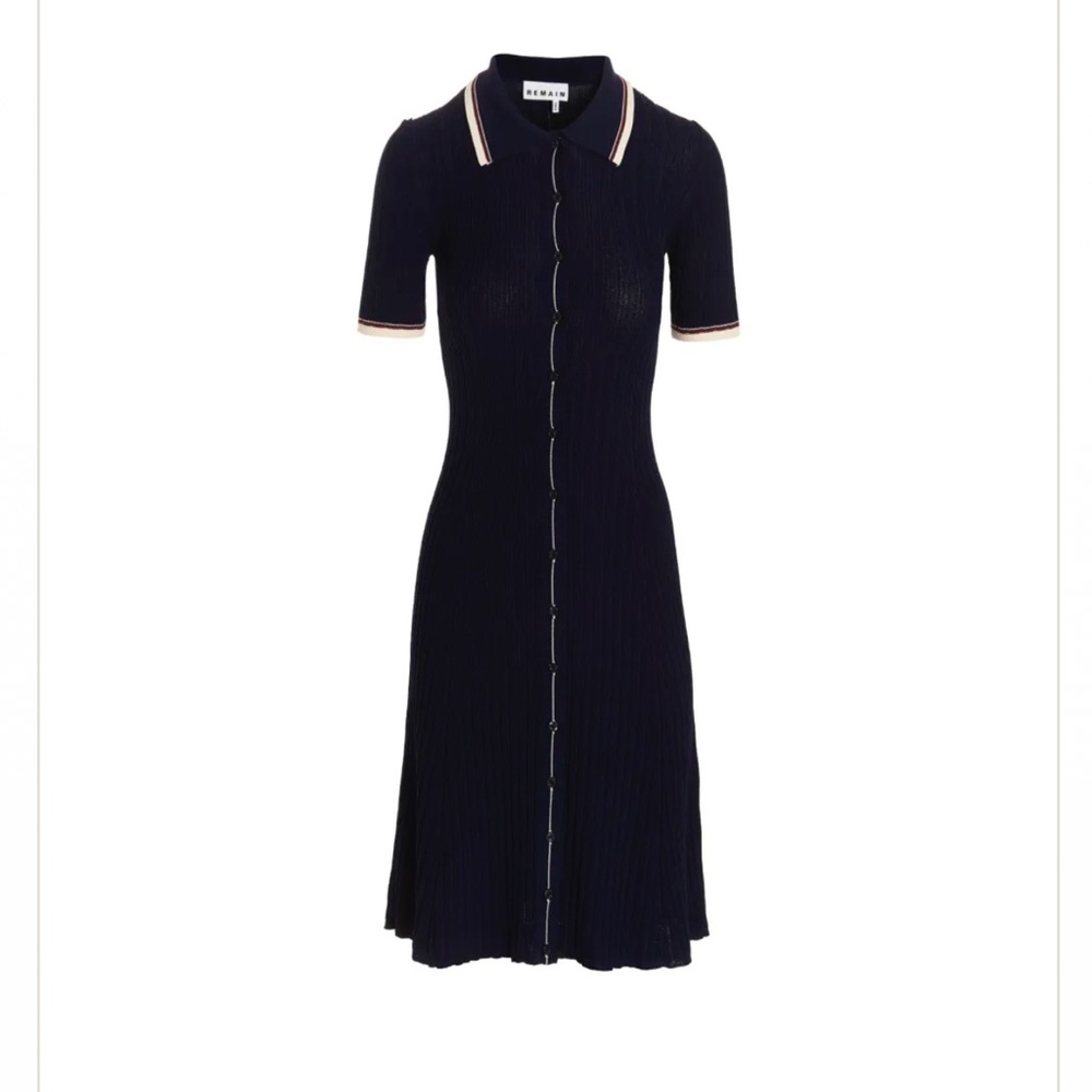 Remain Birger Christensen Navy Refined Midi Polo Shirtdress EUC size 36 / 4